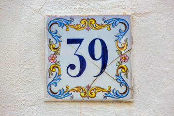 Old Weathered House Number 39, Tile on Wall