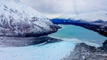 Aerial view Alaska Mountain Range with Snow  and Glacier 