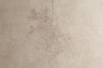 Map of Windhoek (Namibia) on an old vintage sheet of paper. Retro style grunge paper with light coming from right. 3d render