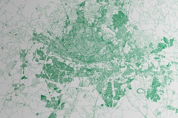 Fototapeta premium Map of the streets of Johannesburg (South Africa) made with green lines on white paper. 3d render, illustration
