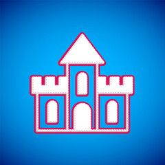 White Sand castle icon isolated on blue background. Vector