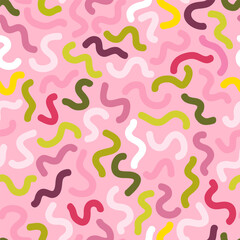 Seamless abstract pattern. Worms, lines, curves, texture . Colorful hand drawn stock pattern.
