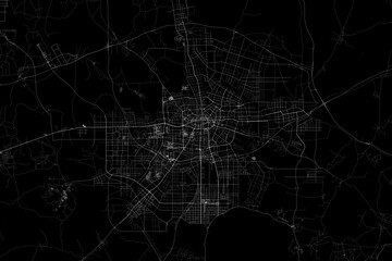 Stylized map of the streets of Hefei (China) made with white lines on black background. Top view. 3d render, illustration