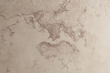 Map of Hong Kong on an old vintage sheet of paper. Retro style grunge paper with light coming from right. 3d render
