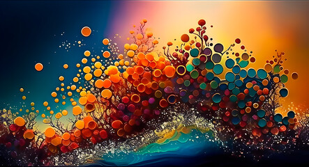 abstract background created by a mixture of dot painting and alcohol ink, combination of Pointillism and Alcohol Ink painting, generative ai