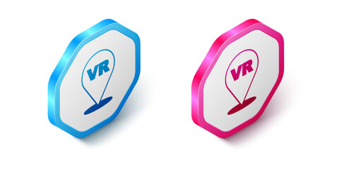 Isometric Virtual reality icon isolated on white background. Futuristic VR head-up display design. Hexagon button. Vector