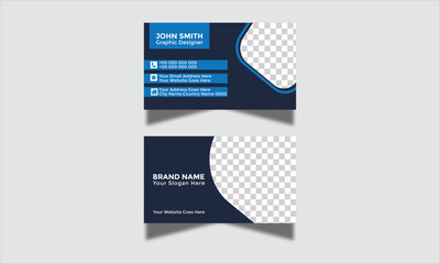 Modern Business Card Corporate and Creative Business Card Design Template Double-Sided Horizontal Name Card Simple and Clean Blue and Black  Visiting Card Vector Illustration Gradient  Colorful 