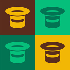 Pop art Magic hat icon isolated on color background. Magic trick. Mystery entertainment concept. Vector