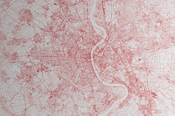 Map of the streets of Cologne (Germany) made with red lines on white paper. 3d render, illustration - obrazy, fototapety, plakaty