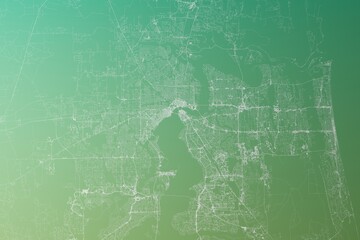 Map of the streets of Jacksonville (Florida, USA) made with white lines on yellowish green gradient background. Top view. 3d render, illustration