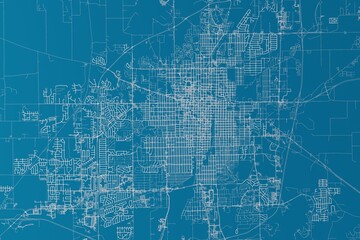 Map of the streets of Springfield (Illinois, USA) made with white lines on blue background. 3d render, illustration