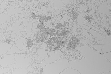 Map of the streets of Gaborone (Botswana) made with black lines on grey paper. Top view. 3d render, illustration
