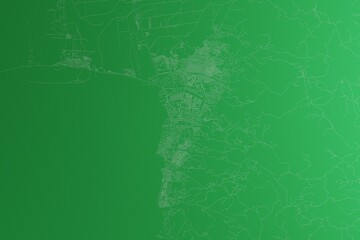 Map of the streets of Bujumbura (Burundi) made with white lines on green paper. Rough background. 3d render, illustration