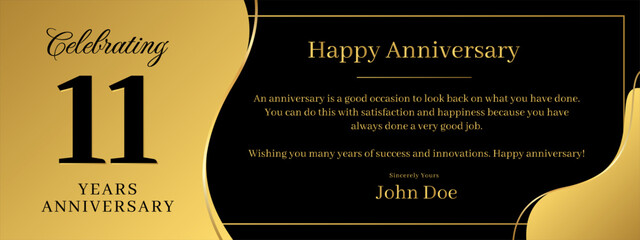 11 years anniversary, a banner speech anniversary template with a gold background combination of black and text that can be replaced