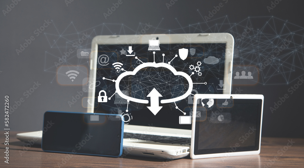 Wall mural cloud computing technology and online data storage.