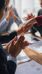 Shaking hands, Team of lawyers and tax auditors brainstorming together and calculating the balance...