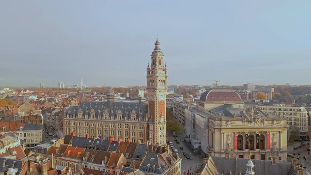 Rotating around Place du Theatre in Lille France