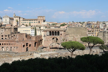Fototapeta na wymiar Panoramic Rome cityscape. View of the street city in the morning. Scenic landscape with old town. Travel to European Union. UNESCO World Heritage Site.