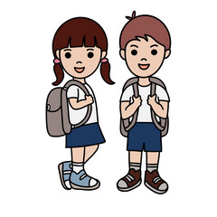 students, boy and girl with backpack	