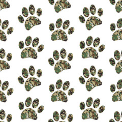 Seamless Camo Dog Paw Print Pattern