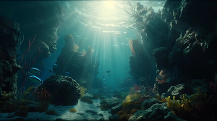 Exploring the Depths, A Coral Reef and Exotic Fishes. Generative AI