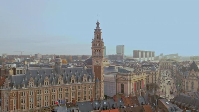 Lille's central square at dusk