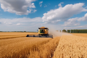Fototapeta na wymiar Harvest tractor on a wheat field. Generative AI