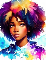 Abstract painting concept. Colorful artistic portrait of a modern young black woman. African culture. generative AI.