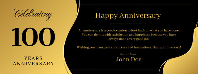 100 years anniversary, a banner speech anniversary template with a gold background combination of black and text that can be replaced