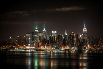 Fototapeta na wymiar A view of a metropolis at night, AI generated