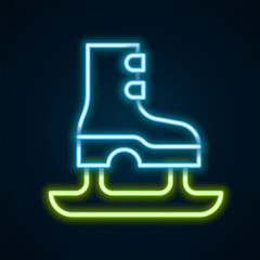 Glowing neon line Skates icon isolated on black background. Ice skate shoes icon. Sport boots with blades. Colorful outline concept. Vector