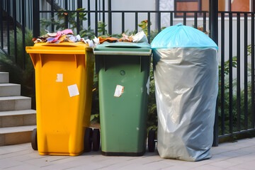 Concept of separate garbage in the apartment. General and Recyclable waste. Generative AI