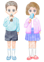 昭和の小学生　水彩タッチ