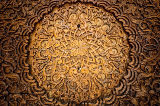 Wooden carved old door in Morrocan style in Astaka Morocco Putrajaya Malaysia