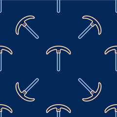 Line Pickaxe icon isolated seamless pattern on blue background. Vector