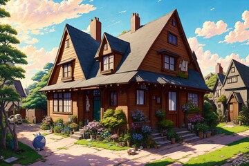 Cartoon-style old house in medieval town [AI Generated]