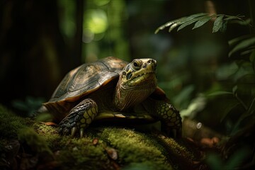 Turtle close up in tropical forest. Generative AI