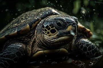 Fototapeta na wymiar Close up of a turtle underwater. Generative AI