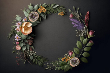 wreat Wildflower rose flower floral frame red rose,hulthemia, rosa. Aquarelle wild flower for background, texture, wrapper pattern, frame or border.generative ai