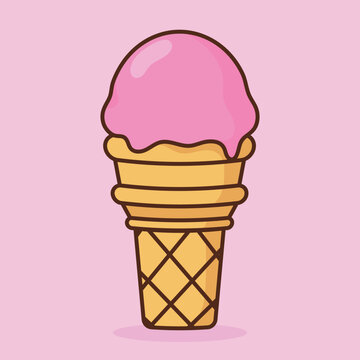 Cute melting ice cream scoop cartoon icon vector. Desserts & Sweet Foods Flat Design icon concept. Vector flat outline icon