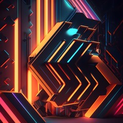 Cyberpunk, abstract, geometric neon lights