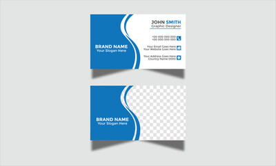 Modern Template Double-Sided Horizontal Name Card Simple and Clean Blue and White Corporate and Creative Business Card Design Visiting Card Vector Illustration Colorful Gradient Business Card 