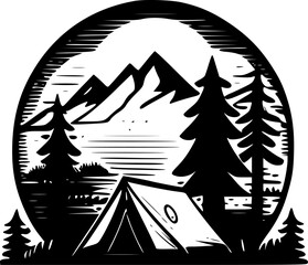 Camping | Black and White Vector illustration