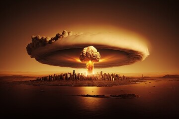Devastation of Nuclear Explosion in San Francisco: Apocalypse of City Landscape. Generative AI - obrazy, fototapety, plakaty