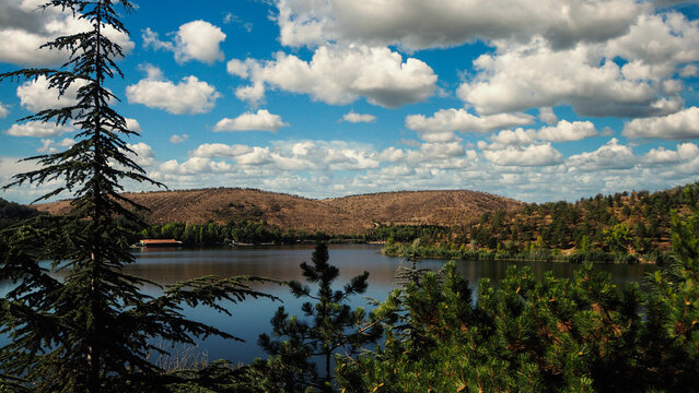 View of the lake and surroundings under a beautiful sky. Turkey - Ankara - Eymir Lake