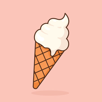 Cute vanilla ice cream cartoon icon vector illustration. Desserts & Sweet Foods Flat Design icon concept. Vector flat outline icon