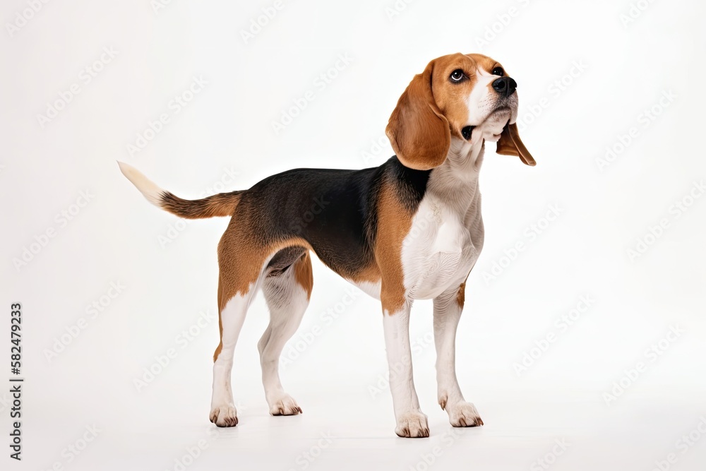 Canvas Prints Standing adult beagle dog on a white background. Generative AI