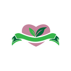 ribbon love logo natural leaf illustration design vector