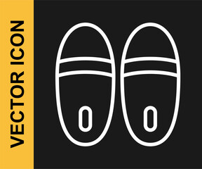 White line Slippers icon isolated on black background. Flip flops sign. Vector