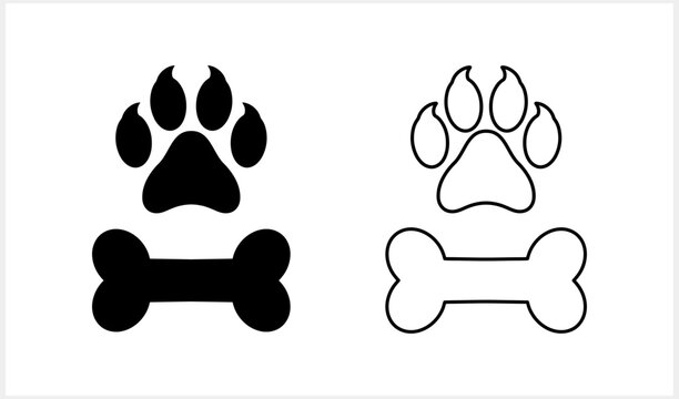 Paw print and bone clipart. Stencil icon. Vector stock Illustration. EPS 10